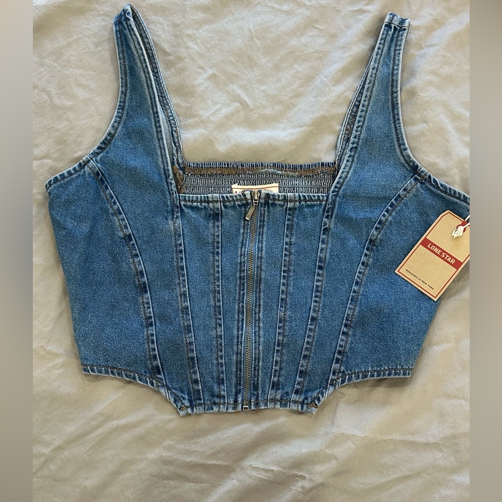 Lonestar Blue Denim Zip-Front Crop Top